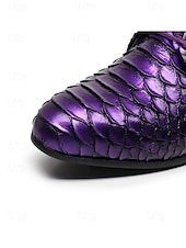 baratos Sapatos Derby-Sapatos sociais masculinos em couro sintético laranja vibrante com estampa de cobra, bico fino e cadarço, ideais para baladas, festas, ocasiões especiais e casamentos.