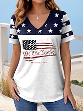  Ziua Independenței Americane Pentru femei Tricou Imprimeu Grafic Steag Stilat Clasic Casual Manșon scurt În V Topuri obișnuite Zilnic Albastru piscină Roșu-aprins Roșu / albastru Vară Primăvară