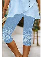 abordables -Mujer Pantalones Capri Chinos Polainas Vacaciones Vintage Ropa de calle Medio corto Alta cintura Floral Graphic Estampado Comodidad Suave Cómodo Elástico Diario Exterior Vacaciones Azul Piscina Negro
