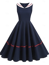 baratos Vestidos-Anos 50 Retro Vintage Até os Joelhos Vestidos Rockabilly Vestido Flare Sem Mangas Côr Sólida Fantasia Mulheres Carnaval Baile de Máscaras Baile de Formatura Festa de Noite Festa de Noivado Adulto
