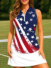  Amerikas 250. Jahrestag Tag der Unabhängigkeit Damen Nationalflagge Sporthemd Golf-Poloshirt Panzer Tennis Shirt Ärmellos Reißverschluss Blumen UPF50+ UV-beständig Hohe Elastizität