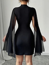 baratos Vestidos de lantejoulas-Mulheres Minivestido Vestido preto Vestido casual Elegante Moda Moderno Ao ar livre Férias Para Noite Delgado Tecido Manga Longa Gola Alta Azul Preto Vermelho Verão Primavera