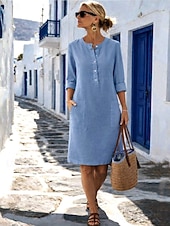 economico Abiti Falsi Essenziali-Per donna Abito Midi Abito a Tubino Casual Quotidiano Vestibilità regolare Semplice Manica Lunga Girocollo Blu Nero Bianco Blu reale Estate Primavera Autunno