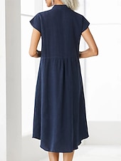 abordables Robe blanche-Femmes Robe Midi Robe fourreau Robe d'été Occasionnel Quotidien Coupe Ample Uni Manche Courte Col haut Vin bleu marine Gris Été