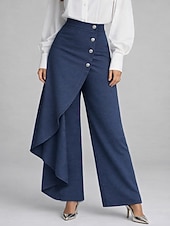 abordables pierna ancha y cintura alta-Mujer Perneras anchas Vacaciones Básico Longitud total Media cintura Rígido Vacaciones Calle Casual Azul Piscina De color verde oscuro Azul Laguna Negro Primavera Holgado