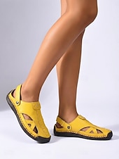 economico Zoccoli e pianelle da donna-Sandali da donna gialli per esterni: comode scarpe estive traspiranti in pelle antimicrobica, ideali per passeggiate, vacanze, giardino e per l'uso quotidiano.