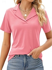 tanie gładka koszulka-Damskie Koszula Bluzka Niejednolita całość Równina Aktywny Zabytkowe Krótki rękaw Kołnierzyk koszuli Zwykłe topy Codzienny Święto Wyjściowe Zielononiebieski Czarny Biały Rumiany róż Granatowy Lato