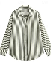 voordelige Overhemden-Dames Overhemd Overhemden met linnenlook Button-down overhemd Blouse Gestreept Stijlvol Klassiek Modern Lange mouw Revers Normale tops Dagelijks Feestdagen Uitgaan blauw Geel Blozend Roze Rood