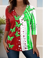  Ημέρα Αμερικανικής Ανεξαρτησίας Γυναικεία Μπλουζάκι Στάμπα Γραφική Πεταλούδα Βίντατζ Στυλάτο Κλασσικό Μακρυμάνικο Λαιμόκοψη V Κανονικά μπλουζάκια Καθημερινά Σαββατοκύριακο