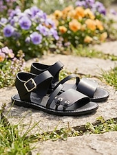 preiswerte Flache Sandalen-Leichte Damen-Sommersandalen – klassische braune flache Sandalen mit Knöchelriemen für Damen, perfekt für Strandbesuche und Alltagsoutfits.