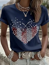  Giorno dell'Indipendenza Americana Per donna Maglietta Stampato Grafico Bandiera Lettera Vintage Elegante Classico Manica Corta Girocollo Top Regolari Quotidiano Blu Nero Bianco Rosso Blu marino