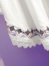 abordables Tops bohèmes-Femmes Chemisier Dentelle Broderie Couleur Unie Bohème Vacances Occasionnel Manche 3/4 Col ras du cou Hauts Réguliers Quotidien Bleu Blanche Été Printemps Automne