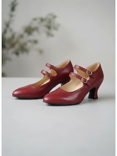 ieftine Victorian și Edwardian-Pantofi cu toc Mary Jane verzi, în stil victorian vintage pentru femei - pantofi eleganți cu toc dublu și barete mici &amp;detalii brogue pentru petreceri cu ceai, evenimente retro &amp;ocazii formale