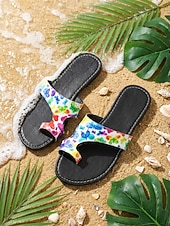 abordables Zapatos de mujer-Sandalias de playa para mujer con motivo del 250.º aniversario de EE. UU.: blancas y azules, con estampado de estrellas patrióticas, ideales para el 4 de julio y las vacaciones. &amp; playa
