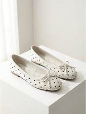 preiswerte Ballerinas für Damen-Schwarze Damen-Ballerinas mit Polka-Dots – klassische, runde Slipper zum Hineinschlüpfen mit Schleifenverzierung für Büro und Alltag &amp;Freizeitkleidung