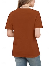 abordables Plain tee-Women's Eyelet Top T Shirt Tee Top Solid Color Fashion Classic Casual Short Sleeve Crew Neck Regular Tops Daily Going out Weekend Black Red Navy Blue Khaki Summer Spring