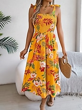 cheap Casual Floral Dresses-Women's Midi Dress Beach Dress A Line Dress Floral Dress Slip Dress Elegant Fashion Modern Outdoor Beach Vacation Regular Fit Floral Sleeveless Square Neck Blue Yellow Green Summer Spring
