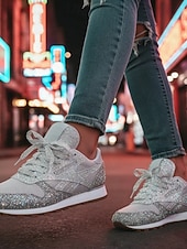 cheap Women's Sneakers-Women's Silver Glitter Sneakers with Rhinestone Embellishments, Lace-Up Low-Top Mesh Fashion Sneakers, Flat Sole Shoes for Fashion-Forward Women, Party, Casual Streetwear &amp; Evening Events