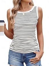 voordelige Camisetas y camisolas de mujer-Women's Tank Top Sleeveless Shirt Tee Top Color Block Striped Fashion Stylish Classic Sleeveless Round Neck Regular Tops Daily Going out Weekend Black White Pink Navy Blue Gray Summer Spring