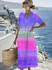  Women's Midi Dress Shift Dress Sundress Vacation Casual Beach Daily Going out Loose Fit Ombre Graphic Short Sleeve V Neck Blue Pink Purple Orange Summer Spring