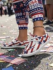cheap Women's Sneakers-Women's 250th Anniversary American Flag Canvas Sneakers - Patriotic Lace-Up Casual Shoes for 4th of July, Travel &amp; Everyday Wear