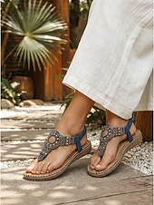 cheap Women-Women's Boho Wedge Sandals - Elegant Criss-Cross Strappy Platform Espadrilles with Ankle Buckle for Outdoor Vacations, Summer Garden Parties &amp; Resort Wear