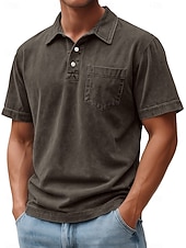 abordables Polo classique pour homme-Homme Polo Chemise 100% coton délavée à l'acide Occasionnel Fête Revers Manche Courte Mode Basique Uni Vintage Affligé Été Printemps Toutes saisons Coupe régulière Marron foncé Noir Vert Claire Rose