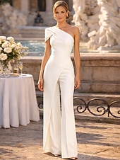 billige Ballkjoler Kveldsdrakter-Jumpsuit / Pantsuit Gulvlengde Kveldskjoler Ballkjole med overskjørt Formell kjole Elegant Sparkedrakter Ermeløs Enskuldret Skoleball Bursdag Høstens bryllupsgjest Stretchstoff med Ren Farge