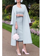voordelige Jurkensets voor mama-Tweedelig Strak kolom Tot de knie Bruiloft gast jurk Moeder van de bruid jurk Halve mouw Met sieraad Elegant Bruiloft gast Bruiloft Kerk (83 Stretchstof Jas Jurken met Effen kleur