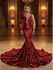 halpa Merenneito Illan Mekot-Trumpetti merenneito Hovilaahus Tanssiaismekot Iltapuku Ball Gown Muodollinen mekko Tyylikäs Kimmaltava ja hohtava Pitkähihainen Yksiolkaiminen Kihlaus Muodollinen iltajuhla Paljetein koristeltu