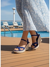 economico Sandali con zeppa-sandali con zeppa espadrillas neri da donna - eleganti tacchi a spillo con cinturino incrociato e fibbia alla caviglia &amp;fascino per vacanze in crociera, cene formali sul ponte &amp;abbigliamento da resort