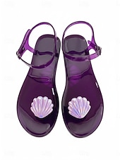 cheap Flat Sandals-Women's Vibrant Purple Jelly Sandals - Waterproof Summer Flip Flops with Iridescent Shell Decor for Beach Vacations, Poolside Parties &amp; Tropical Resort Wear