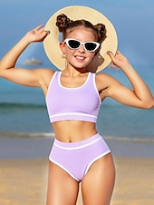 abordables Maillot de bain deux pièces-Maillot de bain Enfants Fille Extérieur Bloc de Couleur Vacances Maillots de bain 4 ans et + Été Bleu Noir Vert Véronèse