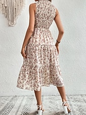 tanie Sukienki kwiatowe na co dzień-Damskie Sukienka midi Codzienne sukienki Sukienka A line Sukienka w kwiatki Elegancja Moda Nowoczesny Na zewnątrz Urlop Wyjściowe Regularny Kwiaty Bez rękawów Półgolf Niebieski Biały Rumiany róż Lato