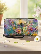 Χαμηλού Κόστους Πορτοφόλια-Γυναικείο πορτοφόλι από τεχνητό δέρμα, με πολλαπλά σχέδια λιβελούλας, μεγάλη χωρητικότητα με πολλαπλές θήκες, ιδανικό για καθημερινή χρήση, διακοπές και ταξίδια
