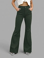 cheap Women's Flare Pants-Women's Flare Vacation Fashion Streetwear Full Length High Waist Comfy Soft Micro-elastic Vacation Formal Street Blue Army Green Wine Black Fall Regular Fit