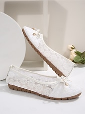 voordelige Platte damesschoenen-Dames ballerina's met witte kanten details - comfortabele instapschoenen van mesh met strikversiering voor op kantoor en dagelijks gebruik. &amp;professionele kleding