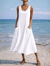 abordables Vestidos-Mujer Vestido maxi Vestido de cambio Vestido de verano Casual Diario Holgado Plano Sin Mangas Cuello Barco Azul Piscina Negro Blanco Verde Claro Verano Primavera Otoño