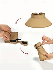 abordables Accesorios de vacaciones-Sombrero de paja con ala ancha para mujer, plegable, abierto en la parte superior, varios colores, ligero, ideal para playa, viajes, uso casual, vacaciones y actividades al aire libre.