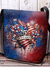  Damen-Umhängetasche aus beflocktem Polyester mit verstellbarem Riemen, patriotisches Design zum 250. Jahrestag und Unabhängigkeitstag, perfekt für den Alltag und amerikanische Feierlichkeiten