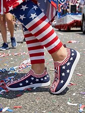  Женские слипоны USA 250-летия — удобные туфли с широким голенищем и звездным рисунком для парадов, Дня независимости и патриотических торжеств.