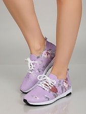 cheap Women's Sneakers-Women's Yellow Floral Print Knit Sneakers – Lightweight Breathable Casual Shoes with Cushioned Non-Slip Sole, Fashion Walking Shoes for Travel, Outdoor and Everyday Wear