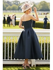  Corte A Hasta el Tobillo Vestido Cóctel Vestido Derby Vestido de Madrina Sin Mangas Sin Tirantes Elegante Vintage Invitado a la boda El derby de Kentucky Satén con Estampado flor