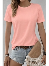 お買い得  プレーンTシャツ-女性用100%コットンTシャツソリッドカラークラシックカジュアル半袖クルーネックレギュラーTシャツデイリー外出用明るいオレンジティールブラックホワイトピンク夏春