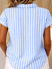 economico Bluse a righe e geometriche-Maglietta da Donna Manica Corta Grafica Geometrica Striata Vintage Tropicana Elegante Senza Maniche Colletto Lungo Top Giornaliero Blu Nero Rosa Arancione Verde Estate Primavera