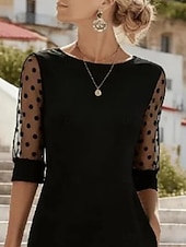 Χαμηλού Κόστους Απλό Φόρεμα-Γυναικεία Μίνι φόρεμα Φόρεμα σε γραμμή Α Φόρεμα Bodycon Καθημερινό Γραφείο Κανονικό Πουά Μισό μανίκι Στρογγυλή Ψηλή Λαιμόκοψη Μαύρο Καλοκαίρι Άνοιξη Φθινόπωρο