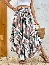 economico Gonne da Vacanza-Per donna Gonna da vacanza Elegante Bohemien Moda Casual Maxi Vita media Gonne Grafico Geometrico Coulisse Elastico in vita Orlo irregolare Micro-elastico Quotidiano Vacanza Giallo scuro Viola scuro