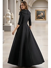 baratos Vestidos de Festa em A-Linha A Longo Vestido formal Vestidos de noite Elegante Manga Longa Decote V Carnaval Formal Bolsos Cetim com Miçangas Apliques