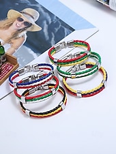 economico Accessori-Bracciale da uomo intrecciato in similpelle, disponibile in diversi colori, ispirato alla bandiera americana, ideale per partite di calcio, tifosi, tifosi di football, per lo spirito di squadra e per un look casual da giorno di partita.