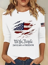  Ziua Independenței Americane Pentru femei Tricou Imprimeu Grafic Steag Stilat Clasic Casual Manșon Lung Stil Nautic Topuri obișnuite Zilnic Albastru piscină Alb Roz Îmbujorat Roșu-aprins Bej Var